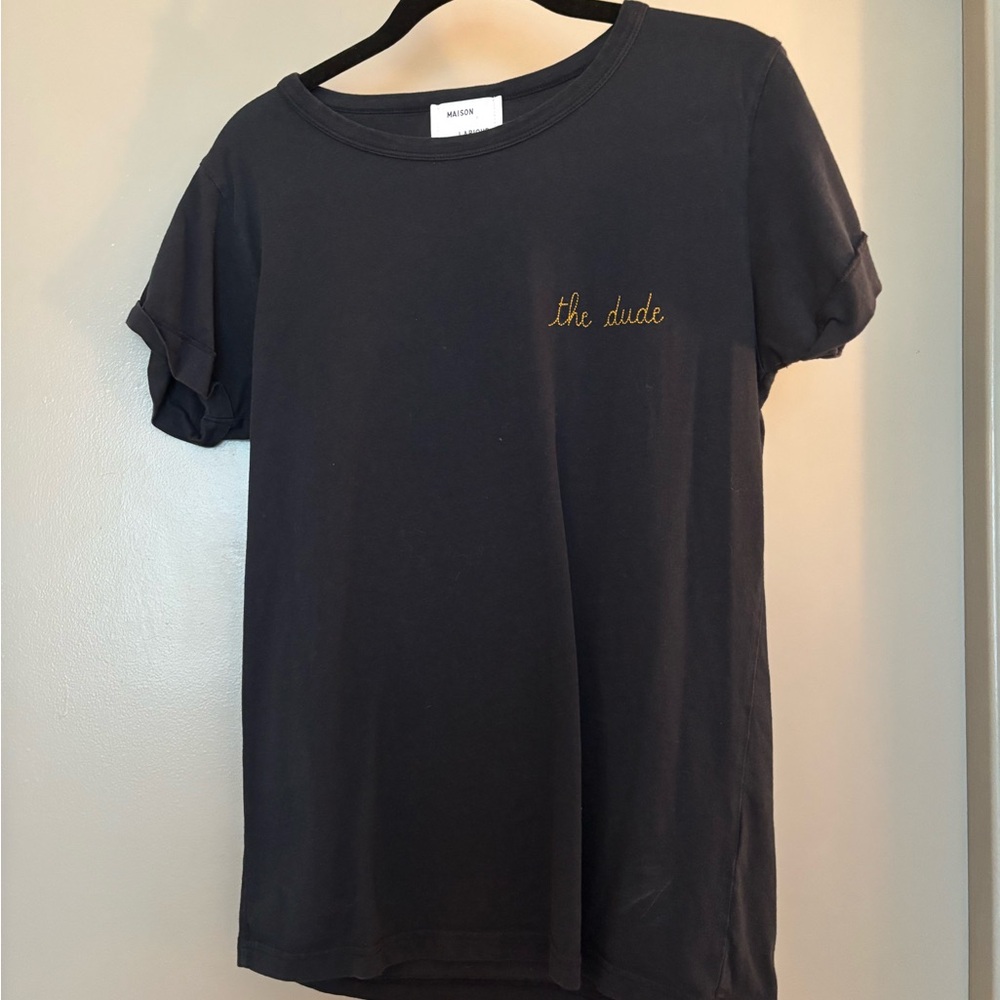 Maison Labiche Shirt | Black T-Shirt with Gold Embroidery